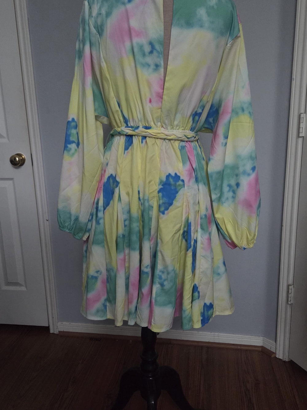 Source Unknown Pastel Tie-Dye Wrap Dress in Yellow, Blue, Pink, Green